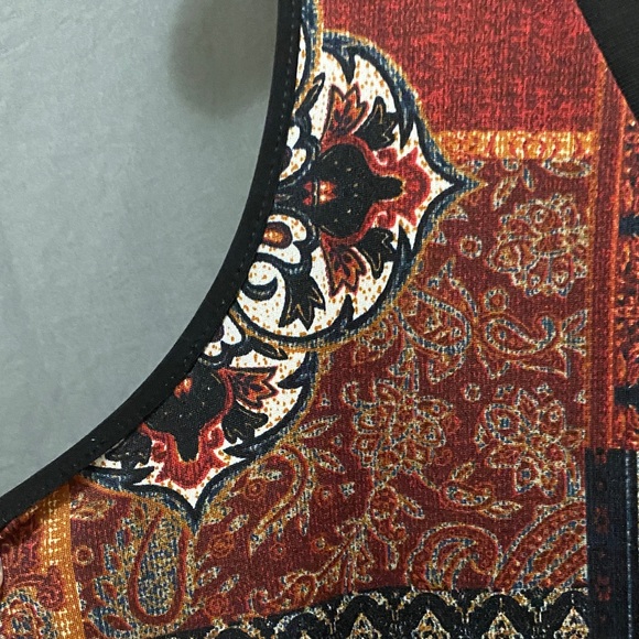 Perceptions Asymmetrical Dress with Black and Burgundy Patterns - Picture 6 of 9